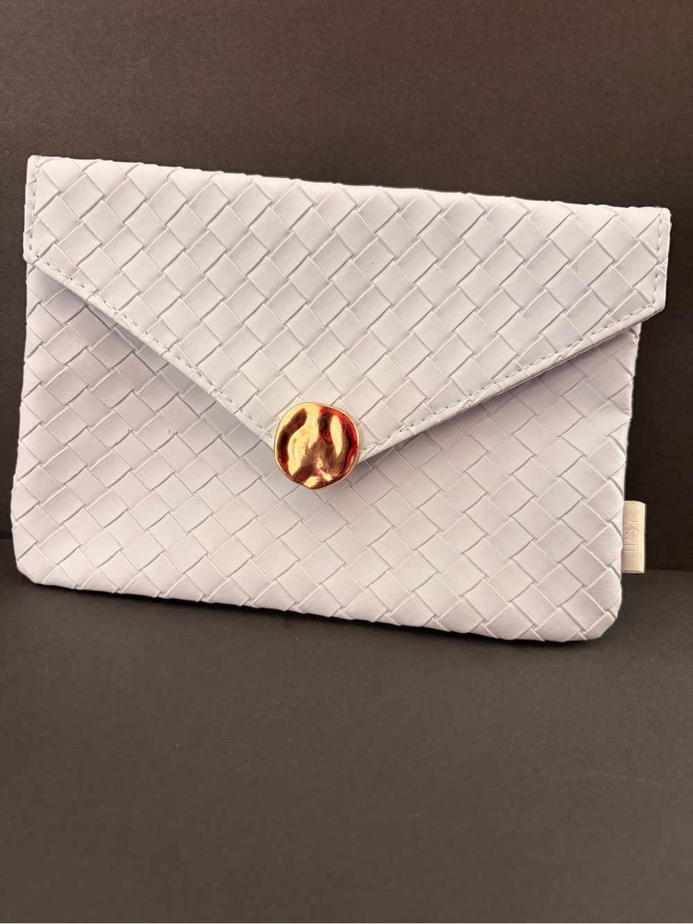 Woven Envelope Clutch in Pale Lavender with Gold Button